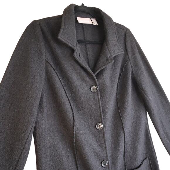 Chicos Boiled Wool Jacket Womens Size Small Black Button Front Collared Warm - Picture 3 of 10